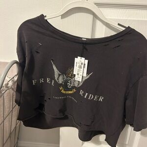 Garage Black Distressed Crop Top